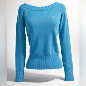 Lacoste Cotton Bateau Neck Sweater, ribbed hem/cuffs, turquoise, 38 (runs small)